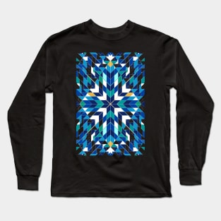 Triangles 2 abstract tribal blue pattern Long Sleeve T-Shirt